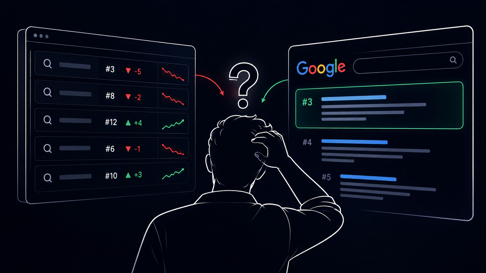 Rank tracking: il tool segna un calo di posizione mentre la ricerca su Google mostra il sito in 3ª posizione